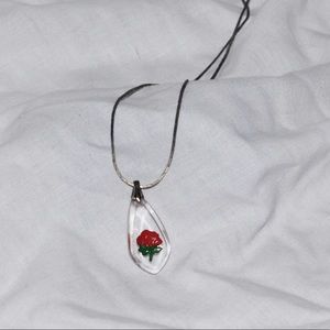 Vintage red rose clear pendant necklace
